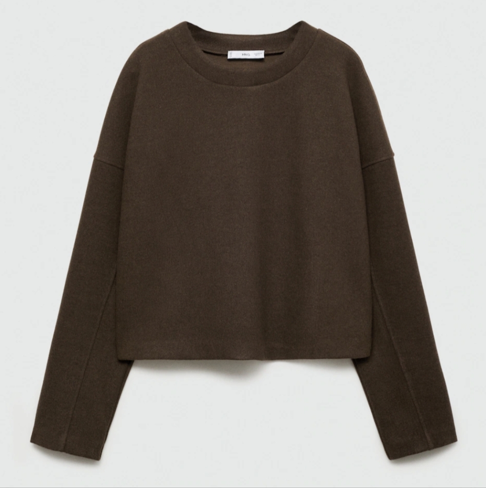 MANGO Straight Fit Fleece Sweatshirt In Brown, Size M